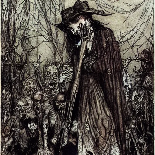 Image similar to night of the walking dead by arthur rackham