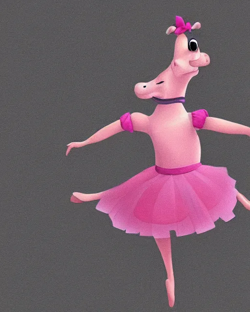 Image similar to a Disney like Dancing Hippo as a ballerina, photorealistic