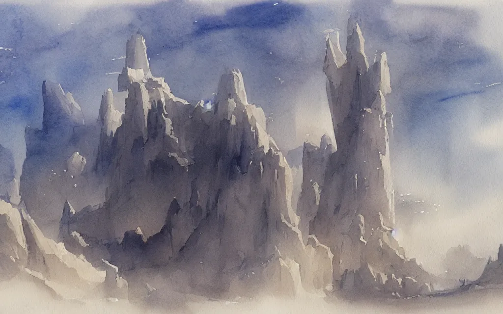 Prompt: Baldur\'s Gate, distant view, watercolor by Artstation