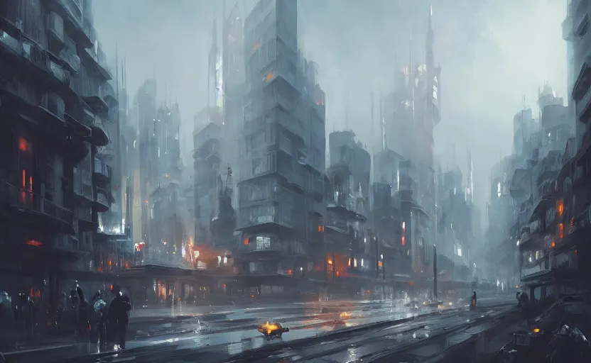 Image similar to a painting of a city trending on artstation in the style of greg rutkowski