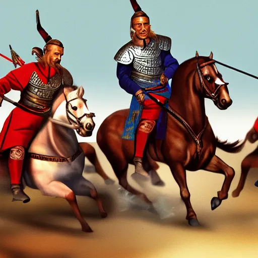 Prompt: genghis khan chasing obama, 4 k, photograph, realistic, detailed