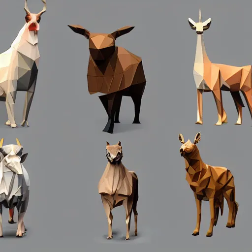 Image similar to low-poly models of various kinds of animals