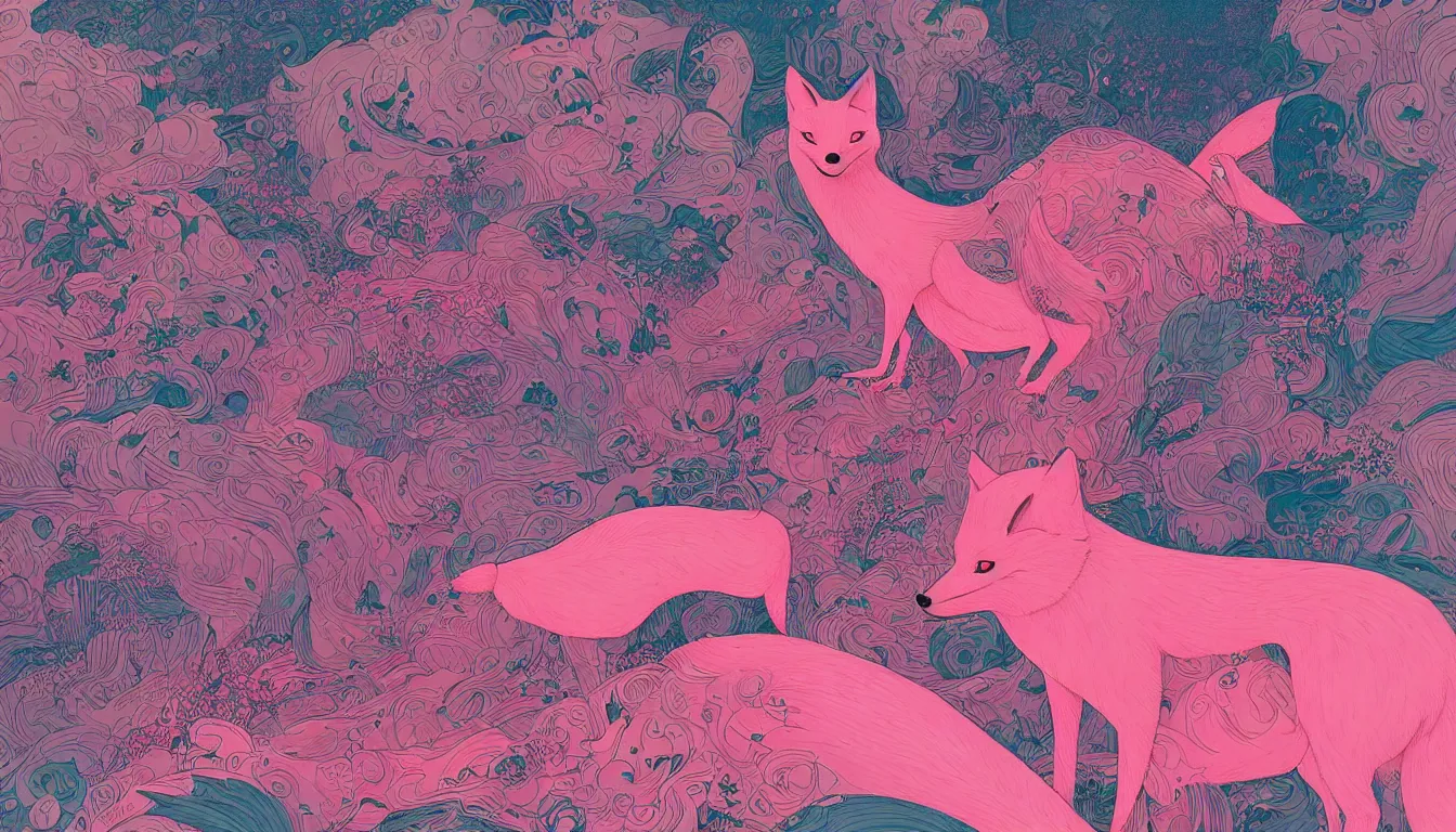 Image similar to pink fox by kilian eng, victo ngai, josan gonzalez