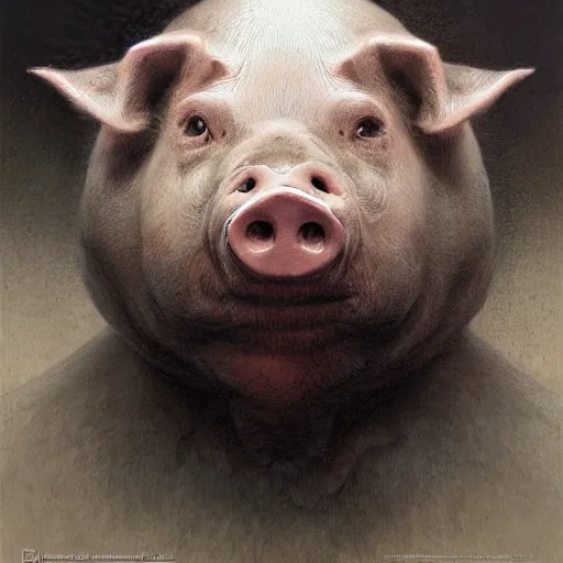 Image similar to anthropomorphic pig is vladimir putin pig hybrid, transformation, macabre, horror, by donato giancola and greg rutkowski and wayne barlow and zdzisław beksinski, realistic face, visible face, digital art