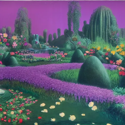 Prompt: flowery garden, matte painting from Fantasia (1940)