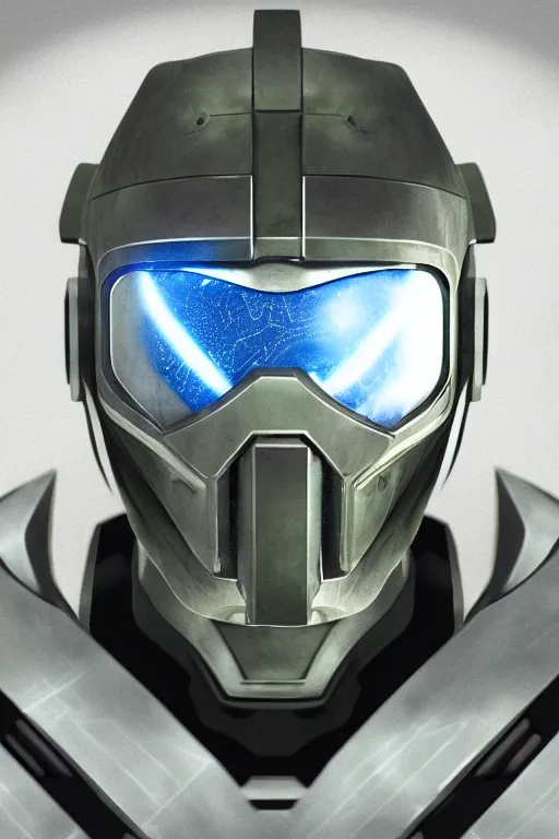 Image similar to robot ninja mask helmet halo master chief radiating a glowing aura global illumination ray tracing hdr fanart arstation by ian pesty and katarzyna da „ bek - chmiel