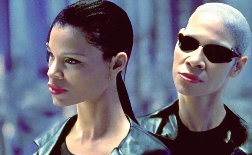 Image similar to film still of Goldie MBE as Neo in The Matrix, 8k,