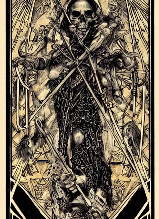 Image similar to tarot card template death _ by _ filipe _ pagliuso _ and _ justin _ gerard _ symmetric _ fantasy _ highly _ detailed _ realistic _ intricate _ port