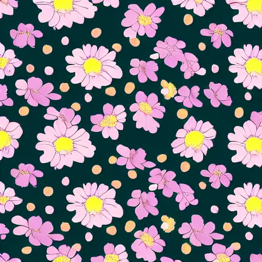 Prompt: brushed loose floral fashion print flat flower repeat swatch inspired by wgsn trend with lots of negative space