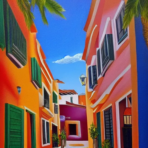 Prompt: surrealism painting of marbella old town