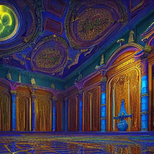 Image similar to Photorealistic Heavenly palace in the style of Michael Whelan and Gustave Dore. Hyperdetailed photorealism, 108 megapixels, amazing depth, glowing rich colors, powerful imagery, psychedelic Overtones, 3D finalrender, 3d shading, cinematic lighting, artstation concept art