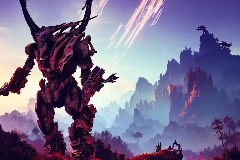 Image similar to strider machine creature robot of horizon forbidden west horizon zero dawn radiating a glowing aura global illumination ray tracing hdr fanart arstation by ian pesty and alena aenami artworks in 4 k