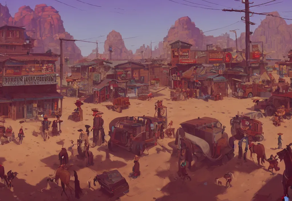 Image similar to stereotypical Wild West Town Scene with some cowboys and the sheriff by Goro Fujita and Simon Stalenhag , 8k, trending on artstation, hyper detailed, cinematic