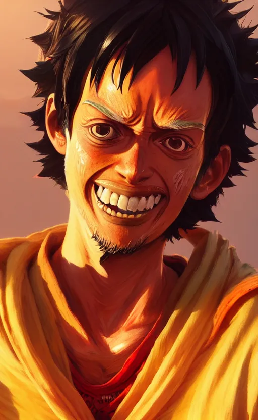 Image similar to highly detailed portrait of luffy in gta v, stephen bliss, unreal engine, fantasy art by greg rutkowski, loish, rhads, ferdinand knab, makoto shinkai and lois van baarle, ilya kuvshinov, rossdraws, tom bagshaw, global illumination, radiant light, detailed and intricate environment