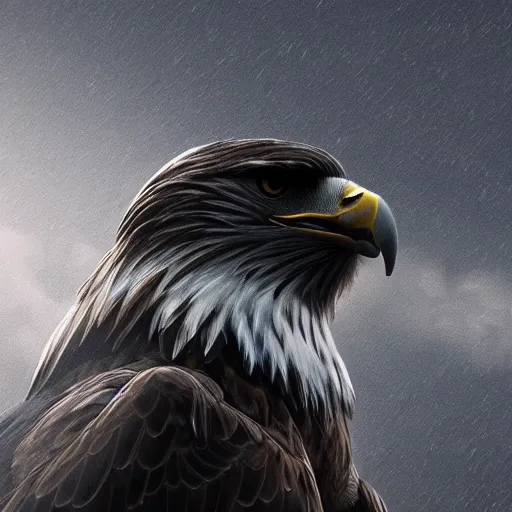 Image similar to A extremely realistic photo of an eagle with night vision goggles, standing bird, sharp claws, cloudy, midnight, smoke, ultra high detail digital art, trending on Artstation, unreal engine