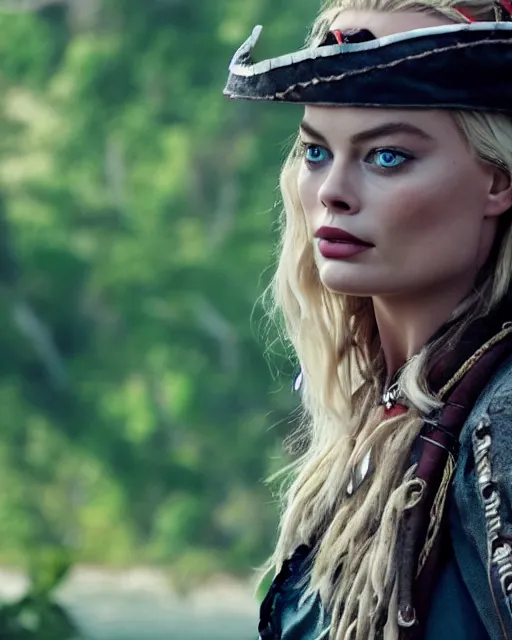 Prompt: a photo of blue eyed margot robbie as a pirate, cinematic, award winning, 4k