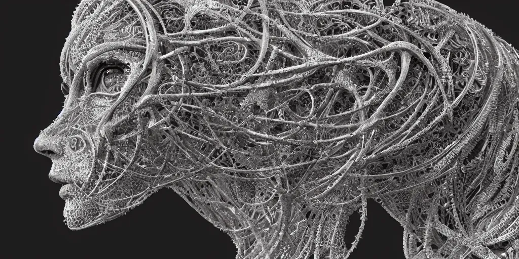 Image similar to hyperrealistic photography of a stunningly beautiful cyborg male, intimate, intricate tendril filigree, fibonacci, in the style of beth cavener, jin kagetsu, and wlop, highly detailed, chrome face symmetry, masterpiece, award winning, sharp focus, concept art, high key, ambient lighting, 8 k, octane render,