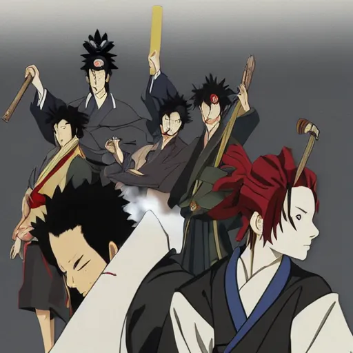 Prompt: samurai champloo on airplane