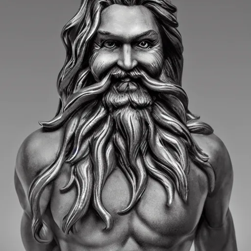 Image similar to a flawless, purely water spirit sculpture of a man with long hair, with trimmed beard, smiling widely. water spirit statue, extremely detailed, award-winning art, trending on Artstation