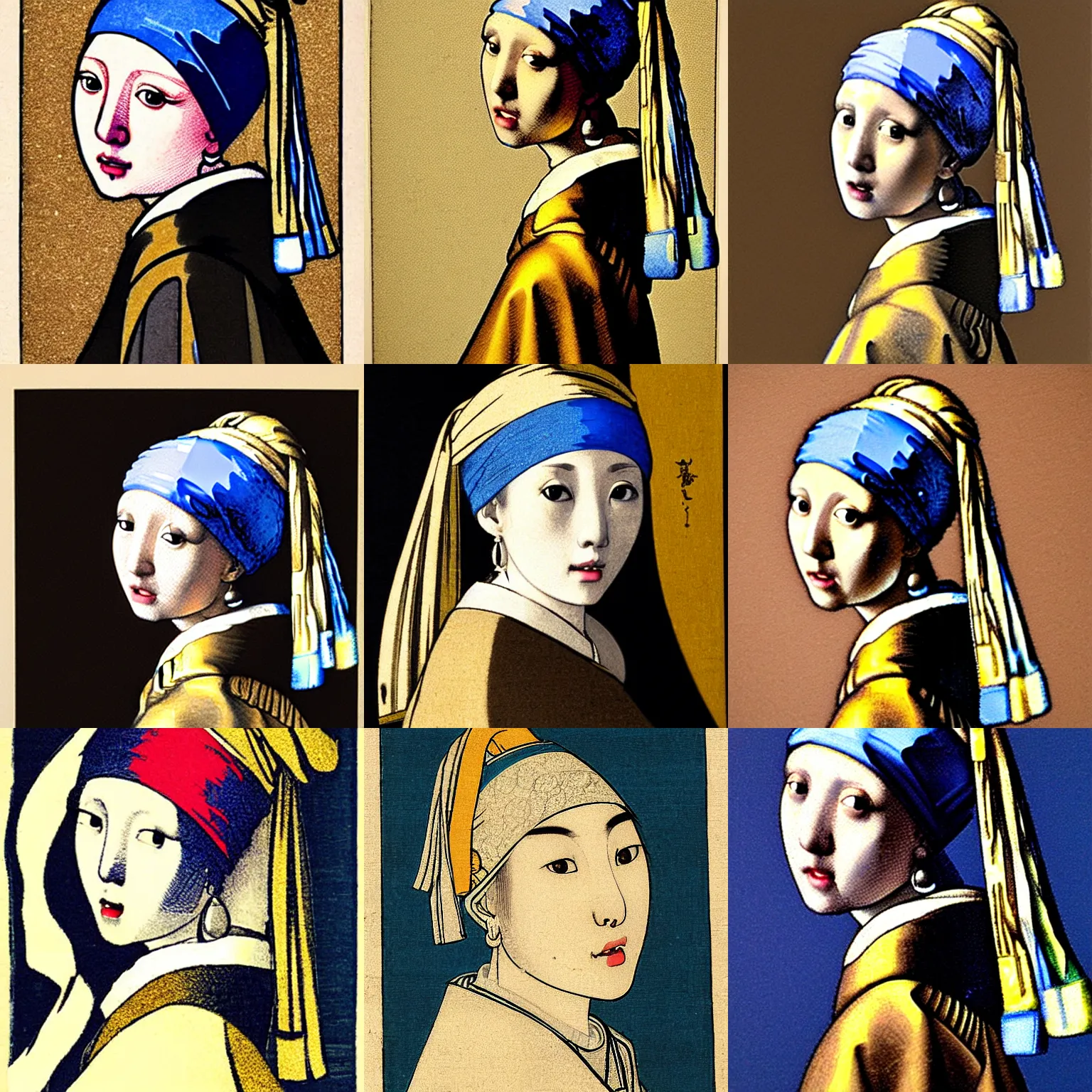 Prompt: Girl with a Pearl Earring by Kawanabe Kyosai