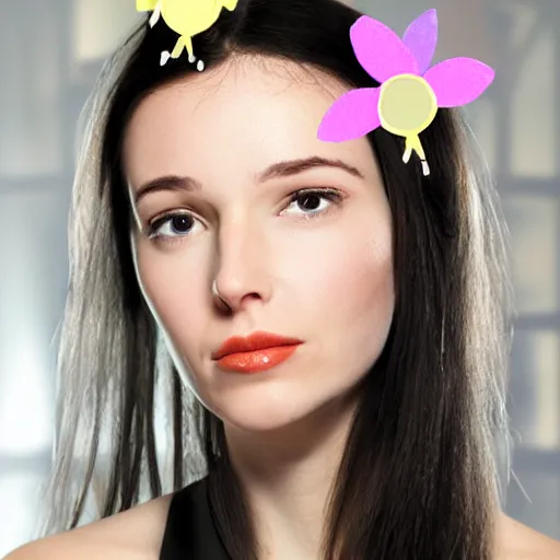 Image similar to female robot face with flower antennas