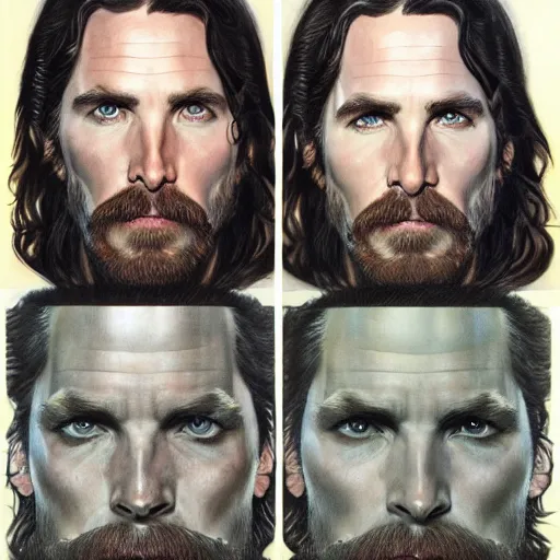 Image similar to Front and side portrait of Christian Bale by Donato Giancola