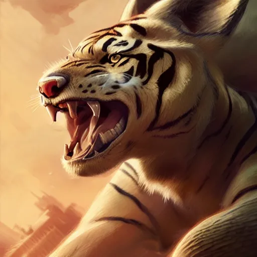 Image similar to a award winning commission of an amthro albino soldier tiger shooting,digitalt art,hyperdetailed,photorealistic,art by greg rutkowski,character design by charles bowater,ross tran,deviantart,artstation,high detailed,cinematic,movie scene,cool,detailed face