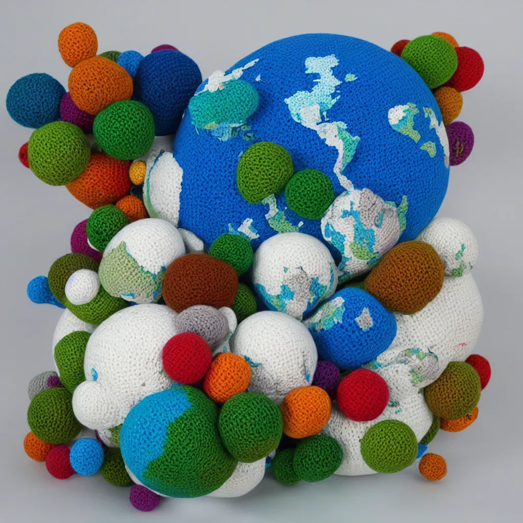 Image similar to Planet Earth, amigurumi, white background, 3d