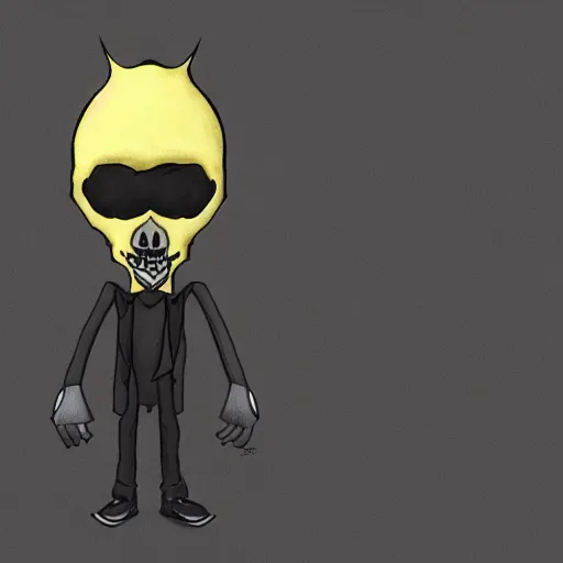 Prompt: cartoon character boy with skull mask, inspired by little nightmares, limbo, concept art