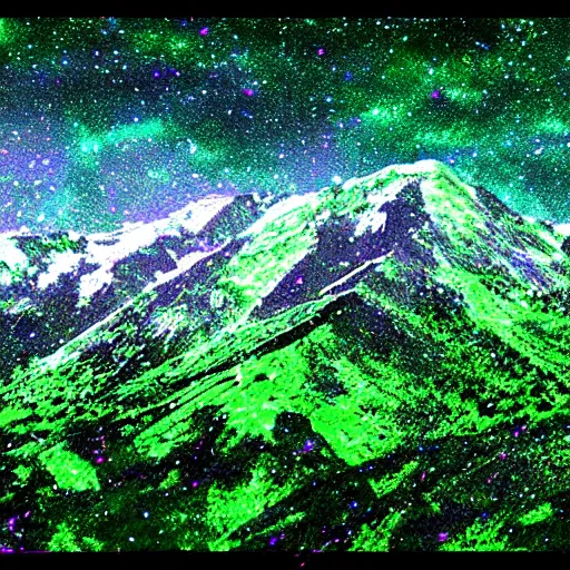 Prompt: Mountain bright HD 4k Green and black Realistic colorful Matrix Glitching code in the style of Ansel Adams