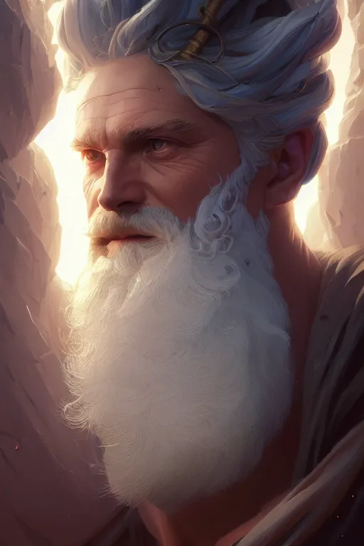 Image similar to highly detailed portrait of god zeus, stephen bliss, unreal engine, fantasy art by greg rutkowski, rhads, ferdinand knab, makoto shinkai and lois van baarle, ilya kuvshinov, rossdraws, tom bagshaw, global illumination, radiant light, detailed and intricate environment