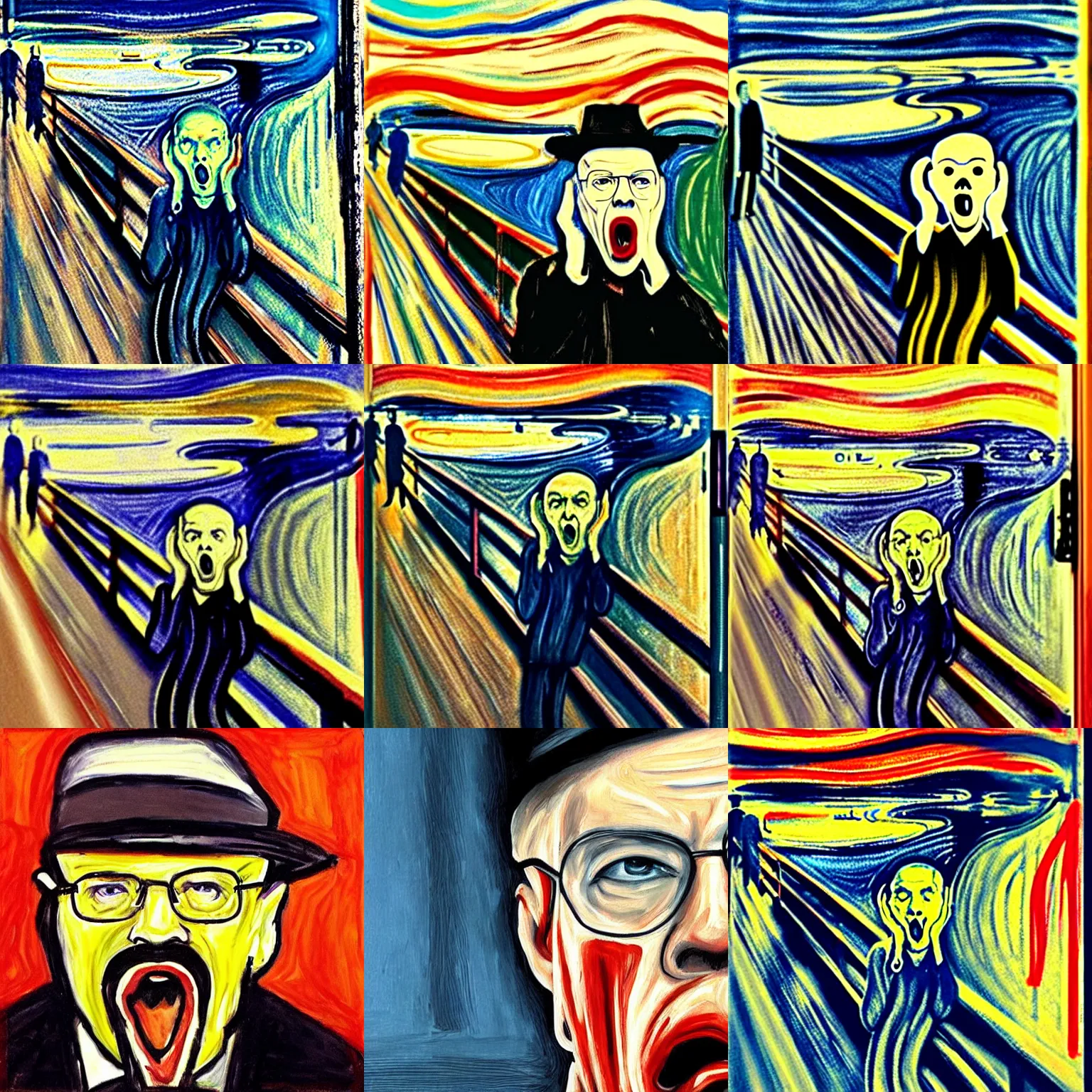 Prompt: the Scream painting but the guy screaming is Walter White
