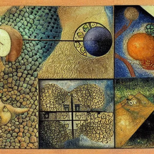 Image similar to complex mathematical equations, inspired by bosch, klimt, klee, durer. mathematical paradise, detailed beautiful tiny animals, handwritten equation heaven, calligraphy formula, detailed beautiful tiny plants, 3 d platonic solids, elegant intricate diagrams, beautiful equations, oil paint, color, hyperrealistic, detailed, on loan from louvre, masterpiece