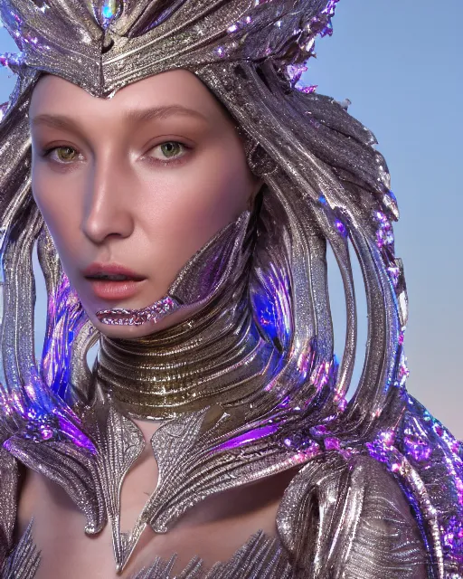 Image similar to a highly detailed metahuman 4 k close up render of an alien goddess bella hadid monument festival makeup in iris van herpen dress schiaparelli in diamonds crystals swarovski and jewelry iridescent in style of alphonse mucha gustav klimt trending on artstation made in unreal engine 4