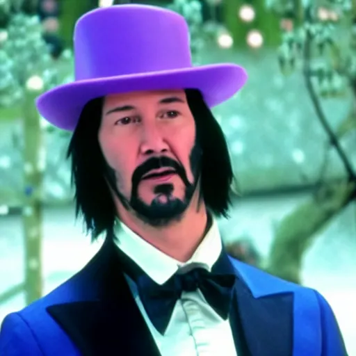 Image similar to Keanu reeves as Willy Wonka 4K quality super realistic