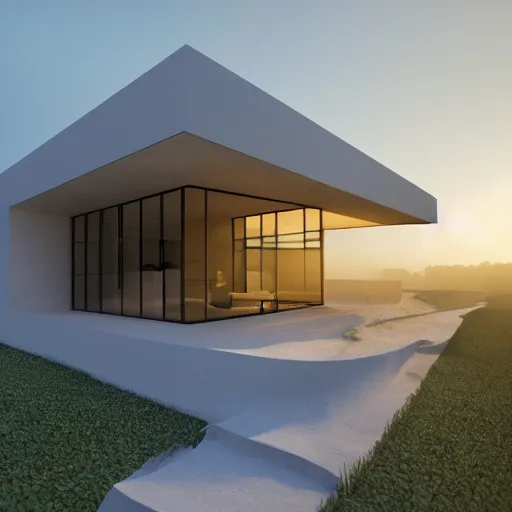 Prompt: extremely detailed non-Euclidean stunning sophisticated beautiful house, stunning volumetric light, sunset, concrete and translucent material, stunning skied, 8k