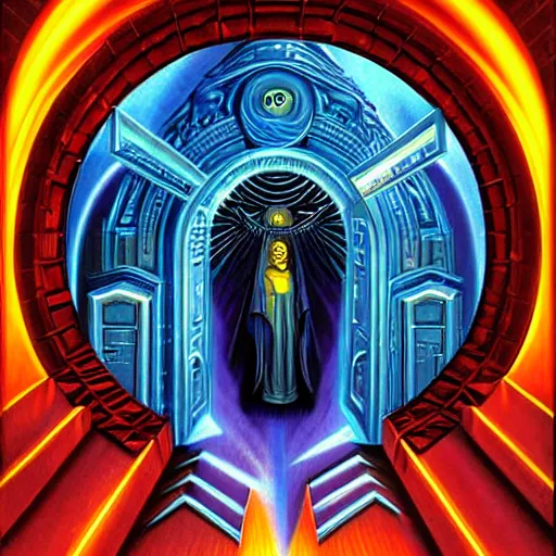 Prompt: demonic portal to The World Wide Web by Greg Hildebrandt. Stargate