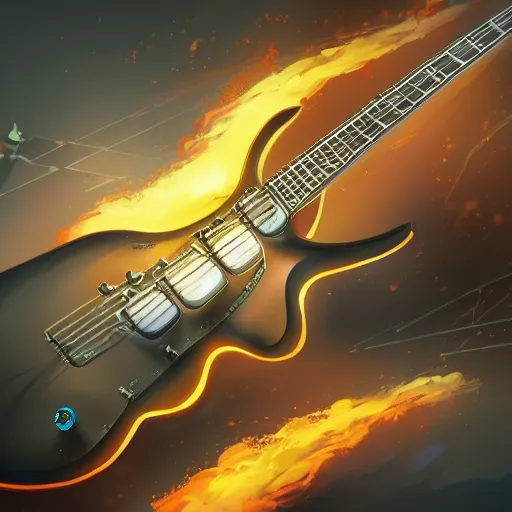 Image similar to eyes, electric guitar, fire, extremely Highly detailed, Occult, magical, trending on artstationHQ, highly detailed, digital painting, artstation, concept art, matte, illustration, concept art