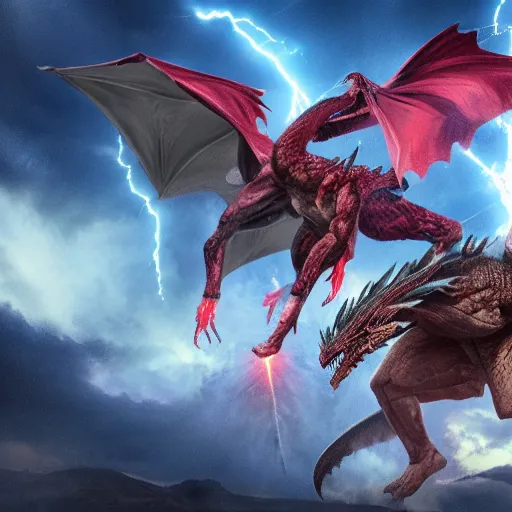 Prompt: The titan of lightning fighting a dragon