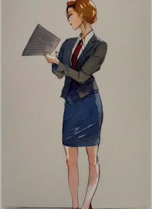 Image similar to concept art of a modern office life, young business woman, pencil miniskirt, pinterest, artstation trending, behance, watercolor, by coby whitmore, silver, laser light,