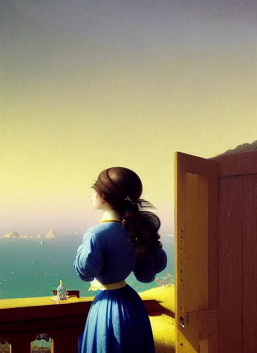 Image similar to hyper detailed 3 d render like a oil painting - cute portrait of a brunette named emma, italian looking, looking at camera, symmetrical face, long brunette hair, nose ring, a smiling cow looking over her shoulder by ryden, kawase hasui, dorothea tanning, edward hopper and james gilleard, aivazovsky, beksinski, outram, artstation