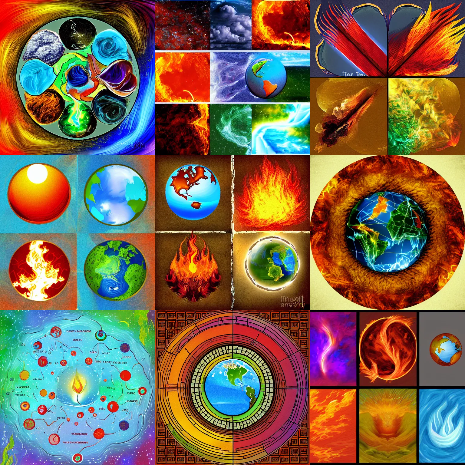 Image similar to the elements of fire, water, earth and air. digital art