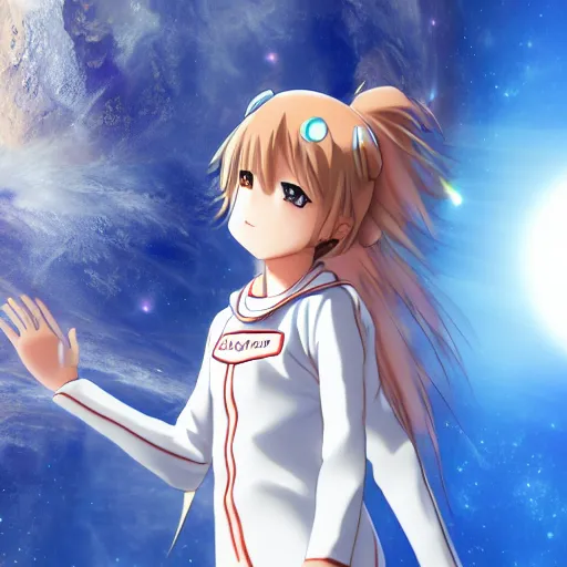 Prompt: An anime girl in a spacesuit in awe at the beauty of the universe, 8k, HD