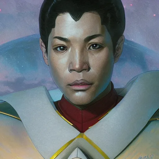 Image similar to star trek starship captain, finely detailed features, closeup at the face, perfect art, gapmoe yandere grimdark, trending on pixiv fanbox, painted by greg rutkowski makoto shinkai takashi takeuchi greg rutkowski, alphonse mucha, akihiko yoshida