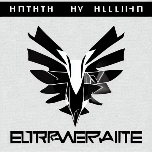 Image similar to modern minimalistic stylised logo of a raven head, white with black background, elite dangerous, vector image