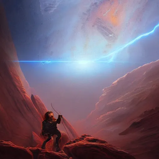 Image similar to UHD closeup of Jack Black calling the lightning on Mars, by Antonio Caparo and Ferdinand Knab and Greg Rutkowski, UHD, photorealistic, trending on artstation, trending on deviantart