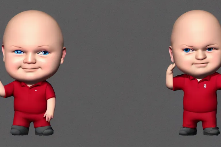 Image similar to bobby hill chibi, photorealistic 3 d render