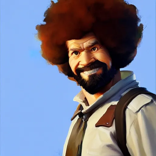 Prompt: Greg Manchess portrait painting of Bob Ross as Overwatch character, medium shot, asymmetrical, profile picture, Organic Painting, sunny day, Matte Painting, bold shapes, hard edges, street art, trending on artstation, by Huang Guangjian and Gil Elvgren and Sachin Teng