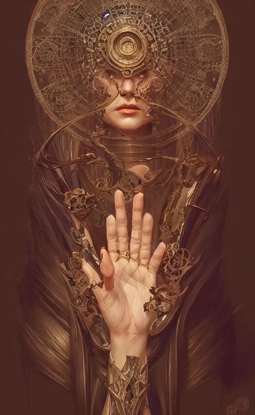 Prompt: esoteric hand gestures!!!, d & d, fantasy, intricate, elegant, highly detailed, digital painting, artstation, concept art, smooth, sharp focus, illustration, art by artgerm and greg rutkowski and alphonse mucha