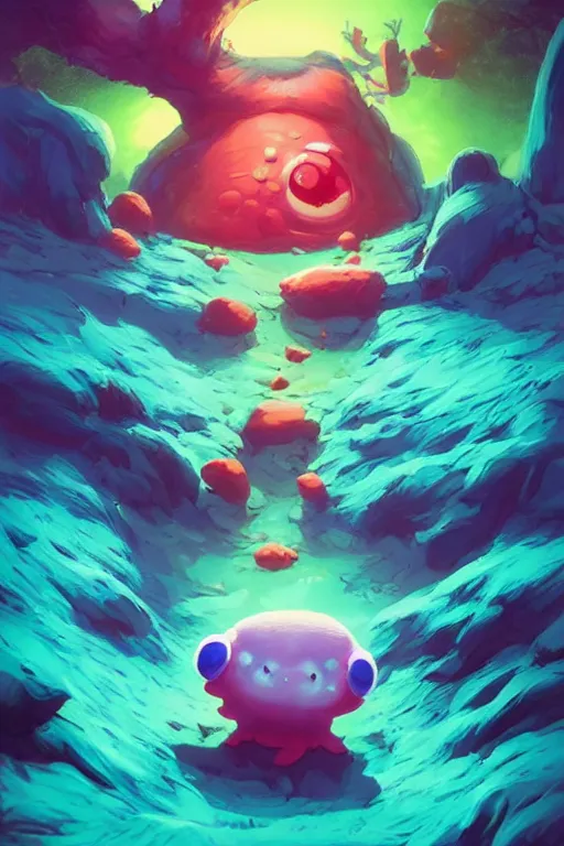 Image similar to smurf ghost creature animal sushi cristal very big eye roots cactus elemental flush of force nature micro world fluo fishscale, behance hd by jesper ejsing, by rhads, makoto shinkai and lois van baarle, ilya kuvshinov, rossdraws radiating a glowing aura global illumination ray tracing hdr